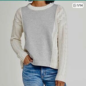SPLENDID Jackson Terry Mixed Media Sweater Mix Cable Knit Sweater Ivory Size XS